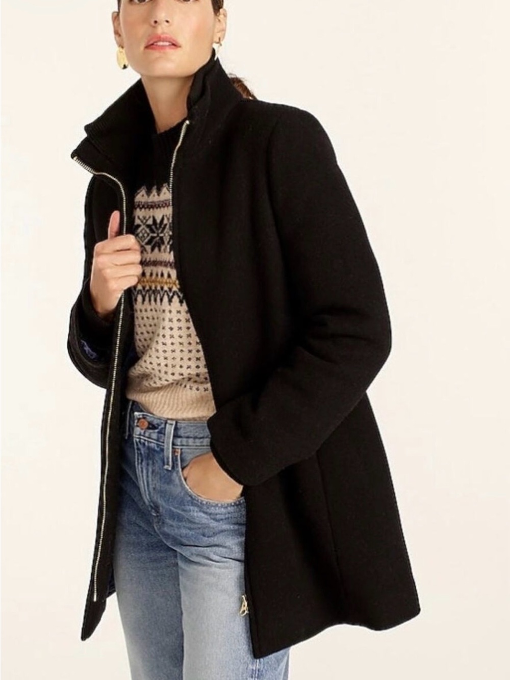 J Crew Italian Stadium Wool Coat - black